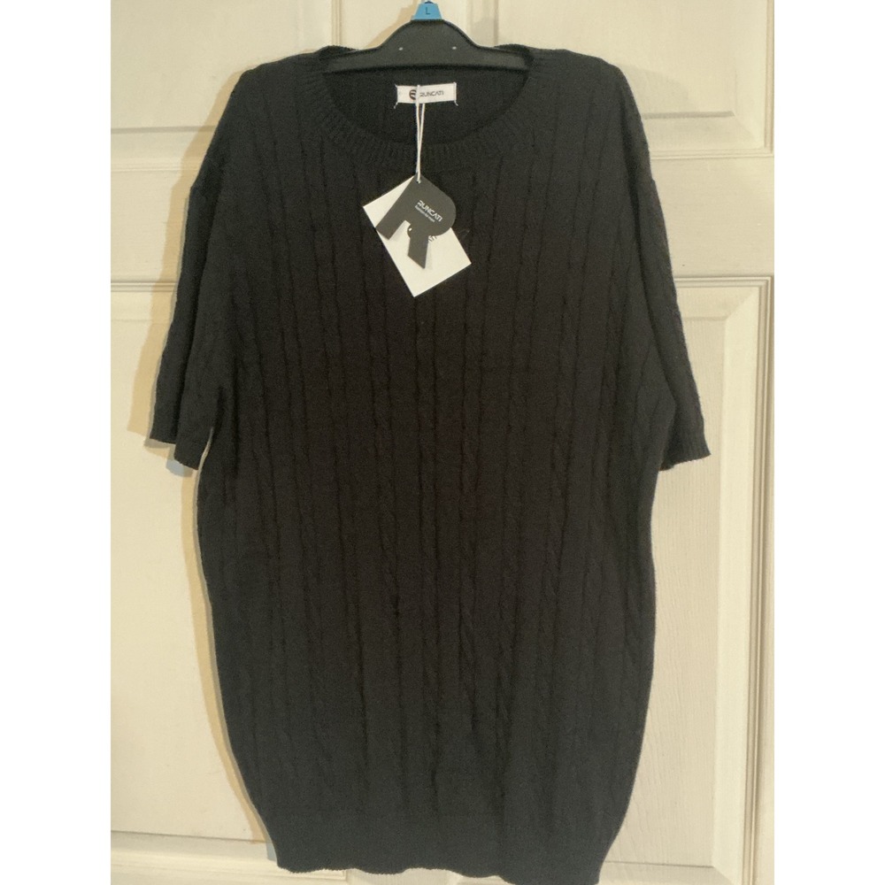 Runcati Mens Black Cable Knit Short Sleeve Sweater Crew Neck PQ7158 XL NWT